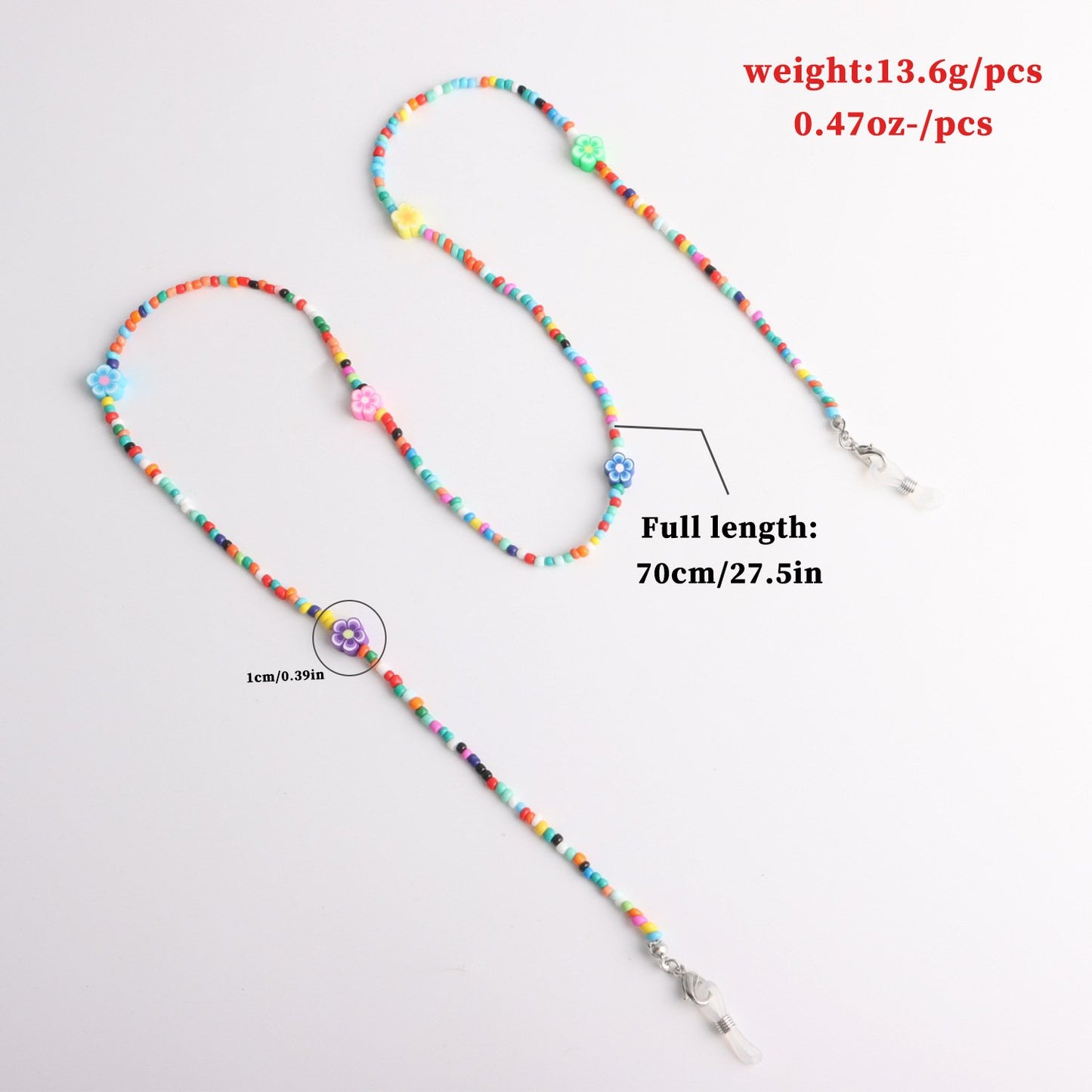 Jewelry colorful flower pattern soft pottery bead glasses chain ladies personality fashion mask non-slip lanyard