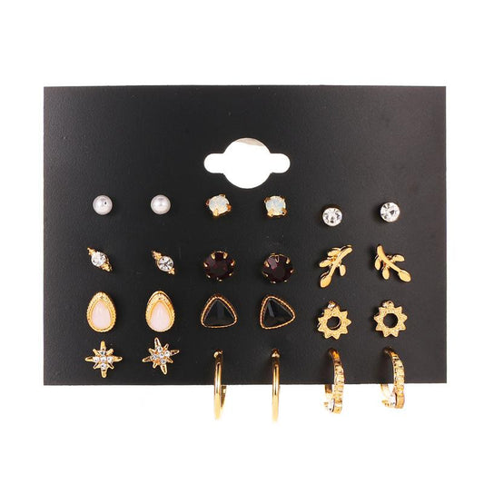 Fashion Set Stud Earrings Simple 12-Piece Stud Earrings Flower Set Earrings