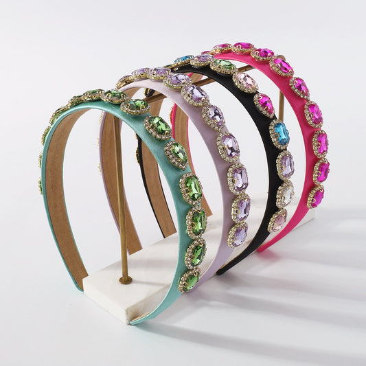 F4158 Baroque wide-brimmed hair hoop women's court light luxury geometric rhinestone head hoop color fashion hair band