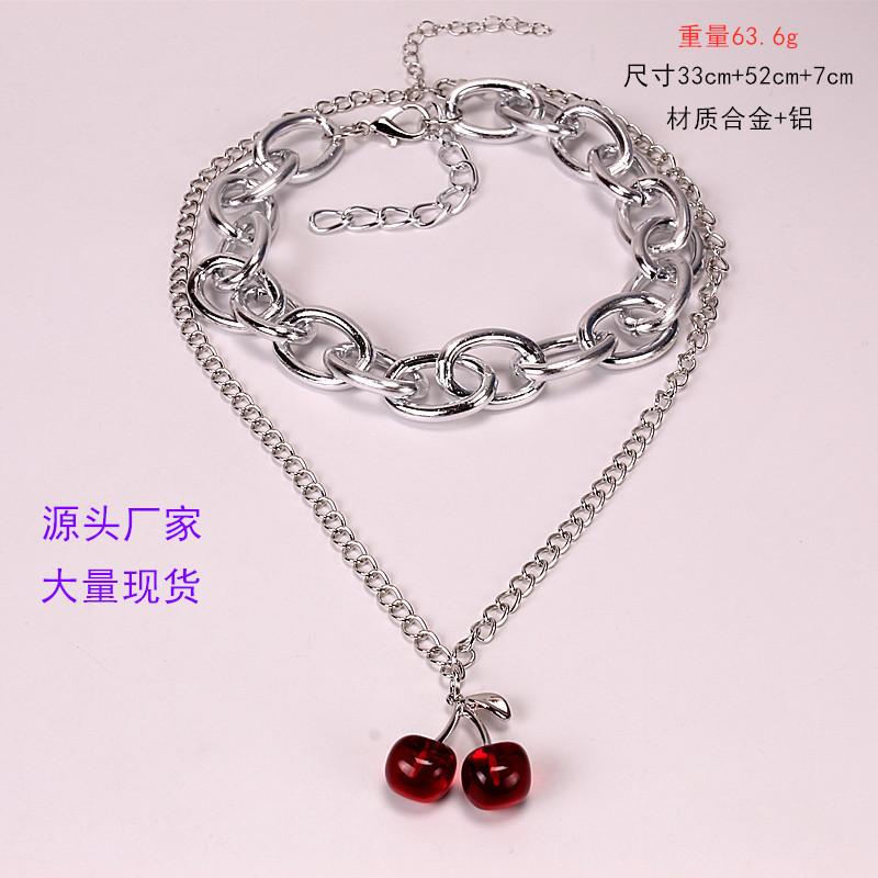 Jewelry hip-hop punk chain multi-layer necklace female exaggerated personality cherry suit necklace female