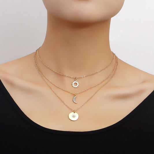 Accessories light luxury niche design sense three-layer sweater chain high-end sense star moon necklace