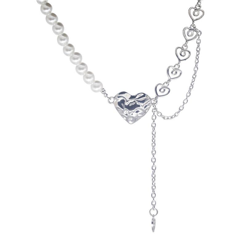 Temperament water drop love necklace niche ins pearl love splicing chain clavicle chain sweet cool necklace