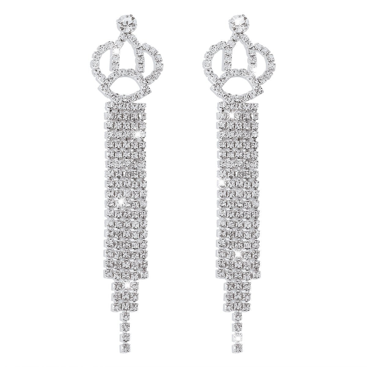 E1596 Temperament Elegant Net Red Earrings Claw Chain Rhinestone Tassel Crown Dinner Party Earrings Female
