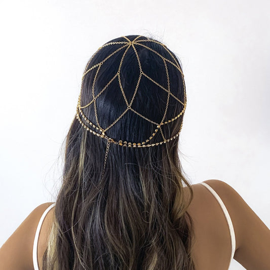 Ornament Mori Mesh Cross Headdress Female Bohemia Stitching Claw Chain Diamond Tassel Hair Accessories
