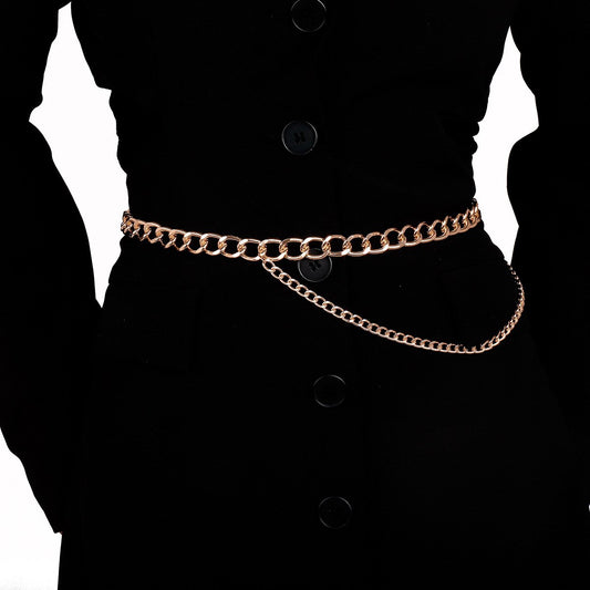 C344 Simple Metal Waist Chain Sexy Geometric Retro Double Layer Body Chain Exaggerated Hot Girl Fashion Accessories