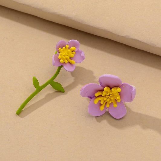 Taobao small flower branches two-color earrings colorful flower paint earrings 925 silver needle earhooks
