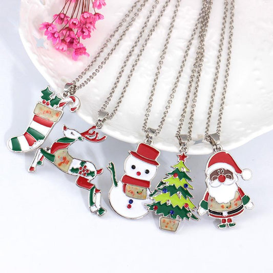Jewelry Fashion Creative Snowman Christmas Tree Necklace Socks Fawn Pendant Christmas Necklace