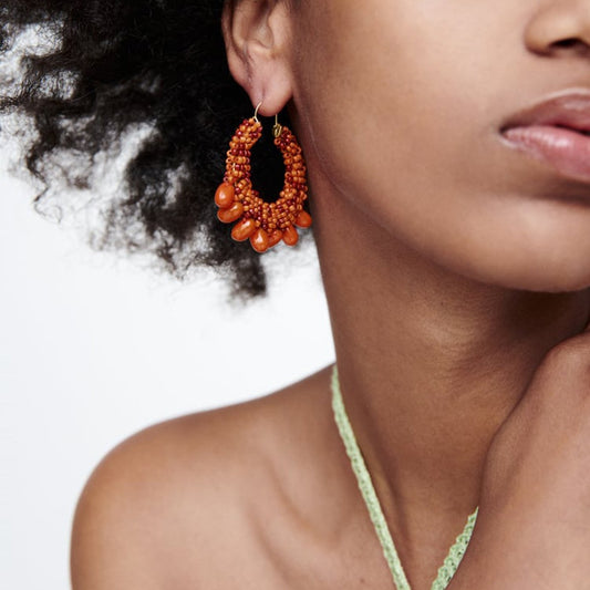 E193ZA Bohemian Ethnic Bead Earrings Leisure Vacation Handmade Retro Geometric Earrings Female