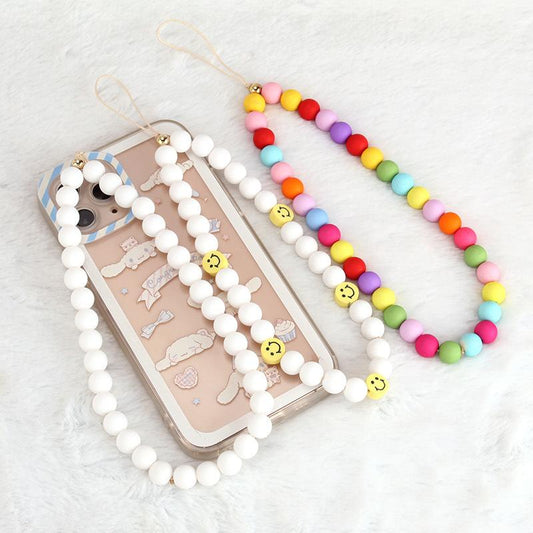 Trend acrylic candy color transparent mobile phone case chain diy bracelet pendant smiley face jewelry accessories mobile phone chain