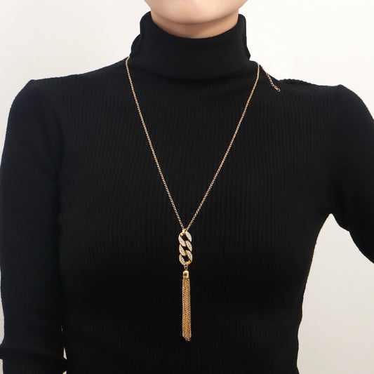 Jewelry Autumn and Winter Tassel Sweater Necklace Diamond 8-character Chain Necklace Sweater Chain Advanced Sense Female