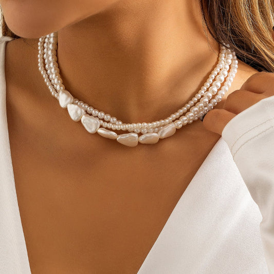 Jewelry Retro Imitation Pearl Stacked Baroque Necklace Niche Bead Chain Versatile Necklace Women