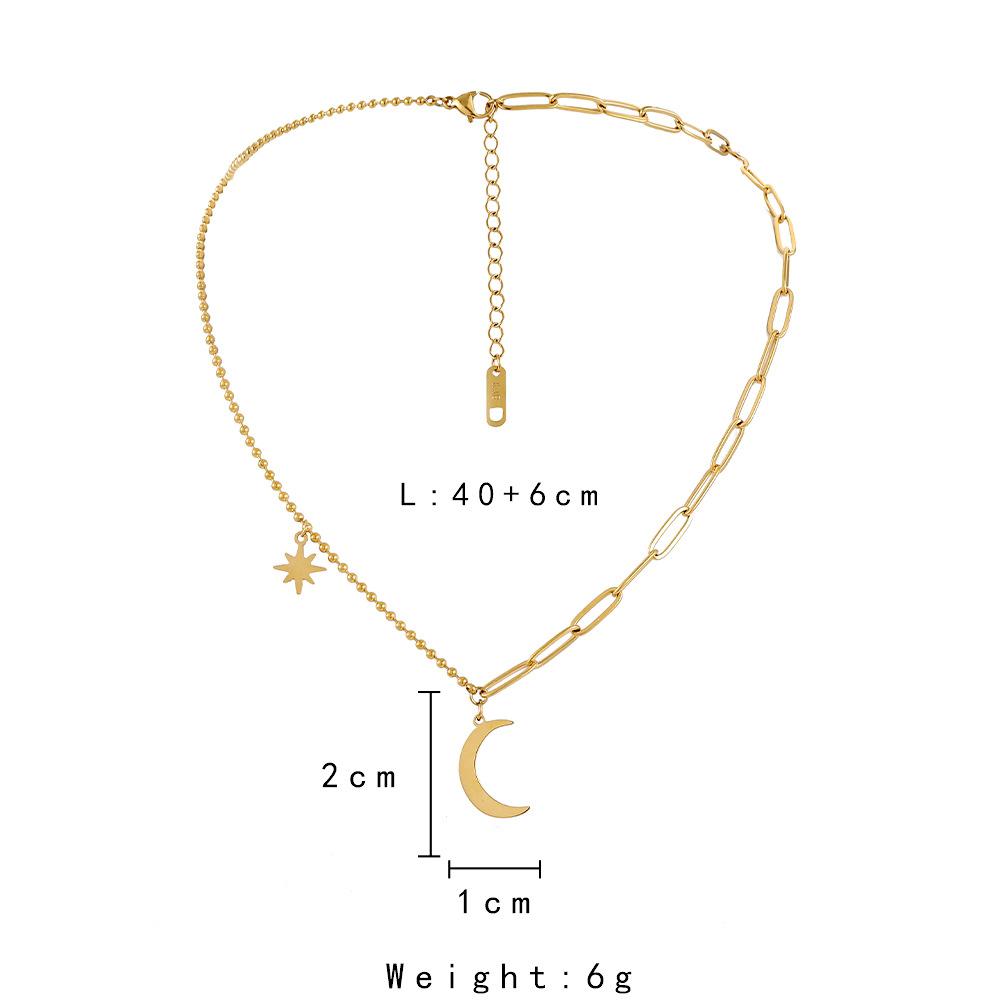 Simple fashion stainless steel splicing gold moon star necklace collarbone chain all-match personalized female jewelry