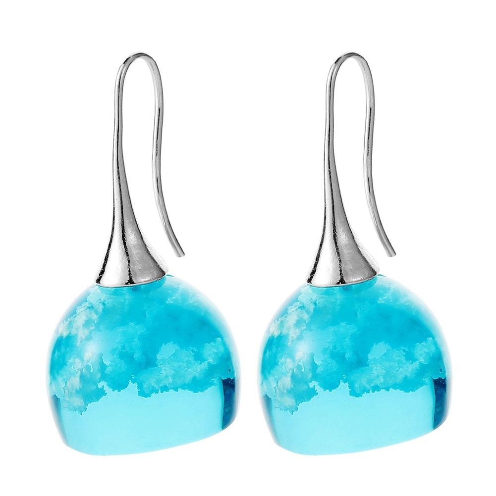 etsy blue sky and white clouds transparent geometric round resin earrings earrings female long ear hook jewelry