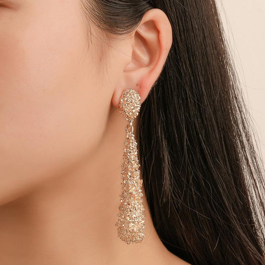 Earrings Exaggerated Metal Matte Long Stud Earrings Cold Water Drop Shape Embossed Long Strip Earrings