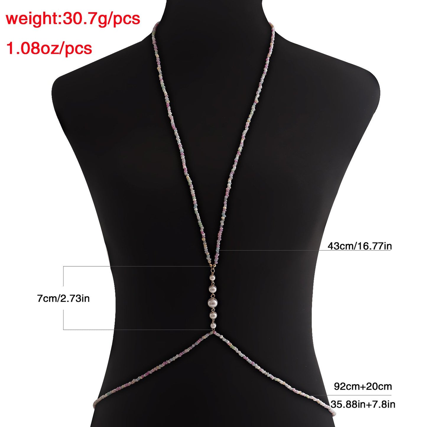 Summer Xiaoxiang colored rice beads imitation pearl body chain jewelry ins hot girl breast chain