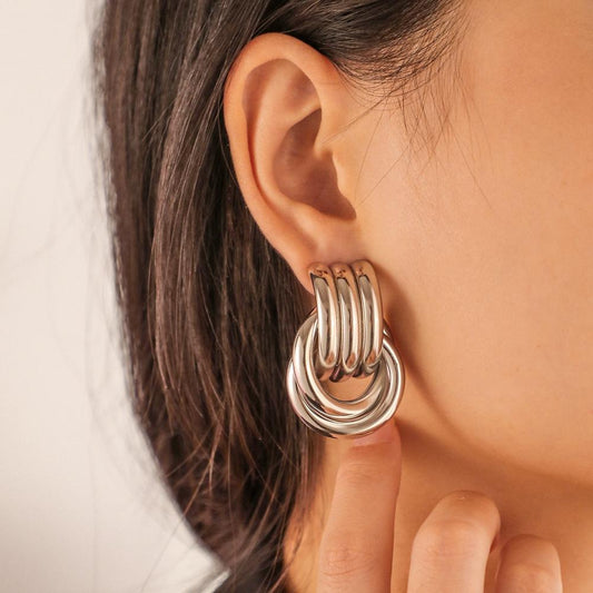 Ear Jewelry Simple Metal Line Circle Double Hoop Earrings Fashion Ladies Earrings