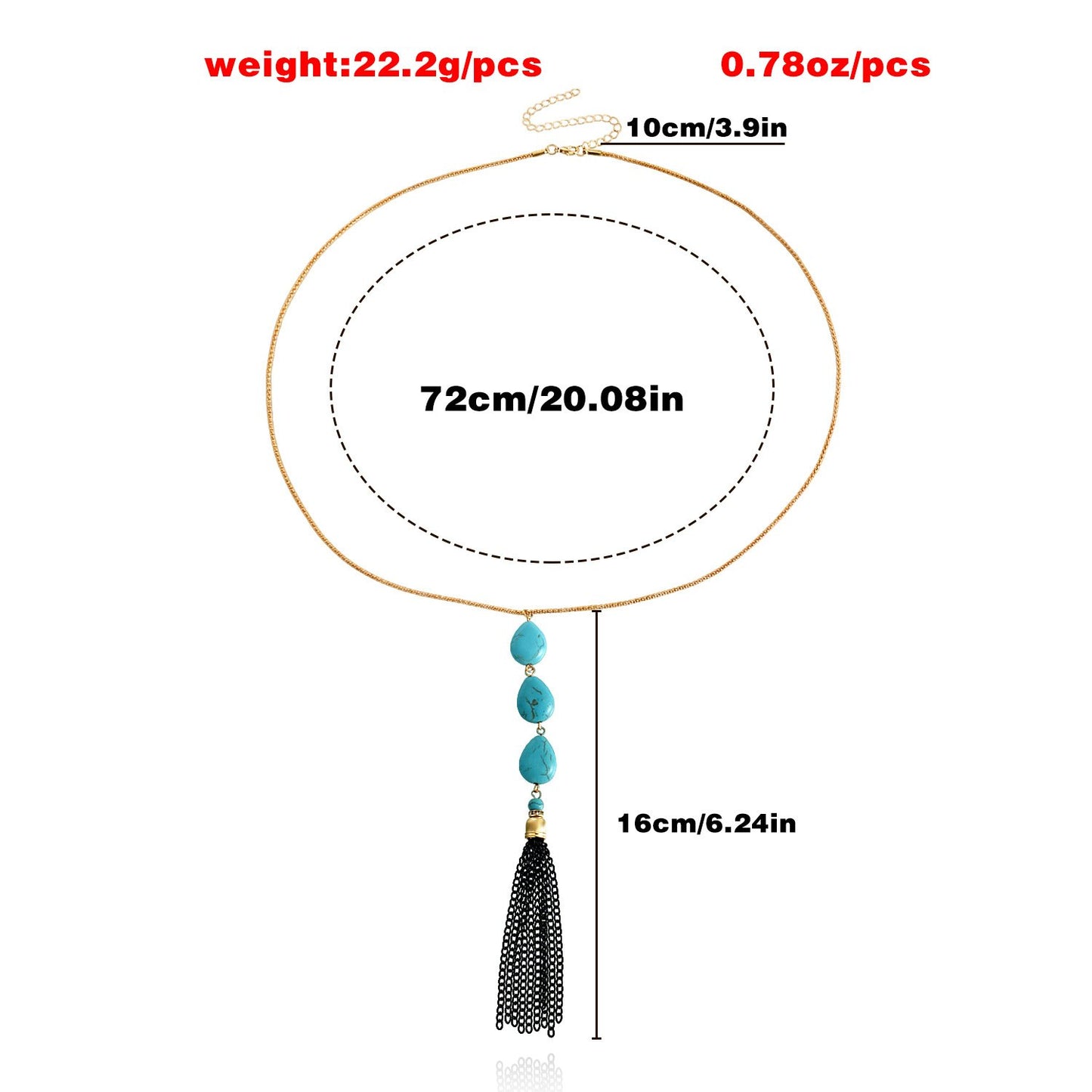 Accessories INS turquoise fringed sweater chain high-quality women's sweater necklace jewelry