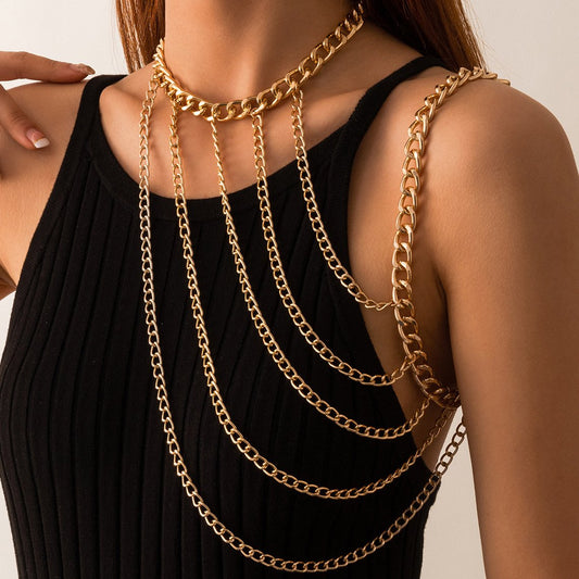 Fashion Trend Halter Neck Chain Clavicle Necklace Sexy Geometric U Shape Tassel One Shoulder Body Chain Female