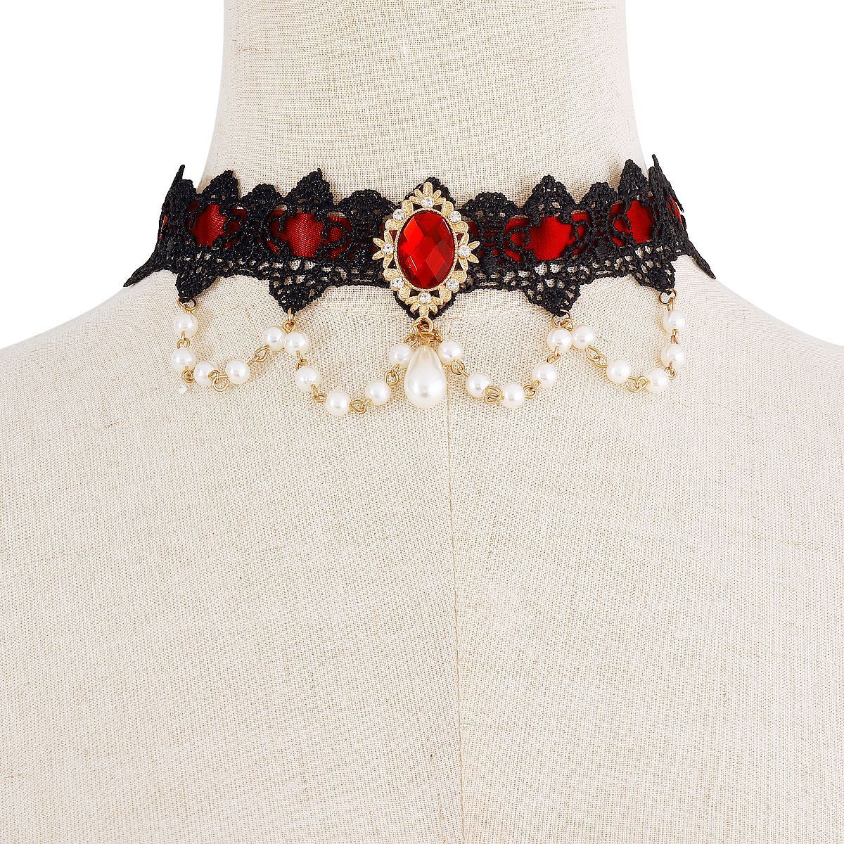N1946 Simple Lace Resin Sexy Necklace Female Pearl Tassel Retro Gothic Geometric Necklace