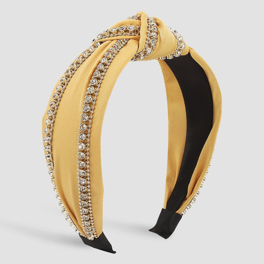 F5149 Creative Personality Rhinestone Knotted Headband Retro Elegant Temperament Pure Color Sweet Fashion Headband