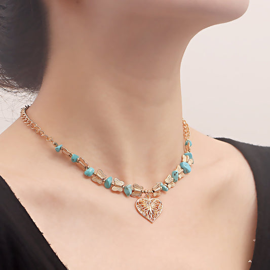 Jewelry Natural Stone Butterfly Stitching Gravel Clavicle Chain Necklace Retro Love Necklace Female