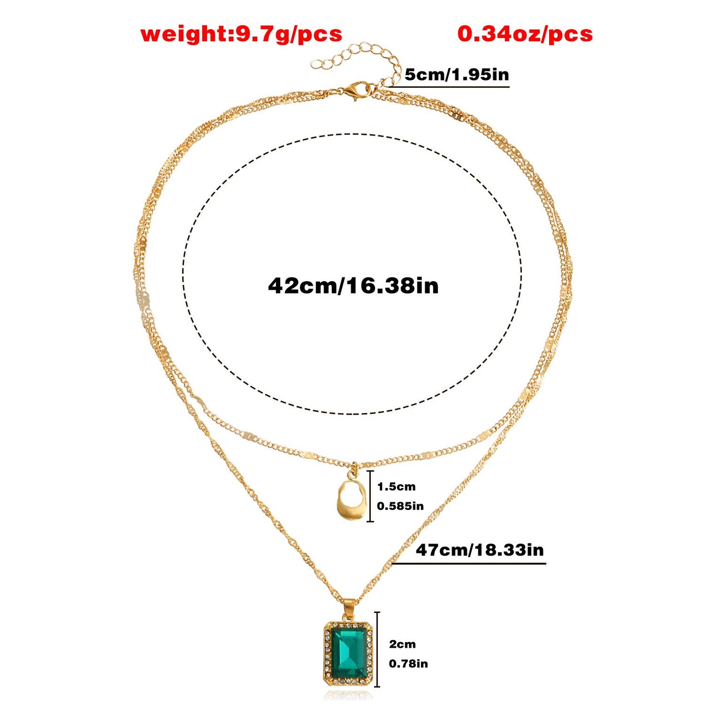 Jewelry French Double Layer Clavicle Chain Imitation Emerald Necklace Hollow Geometric Pendant Necklace Ladies