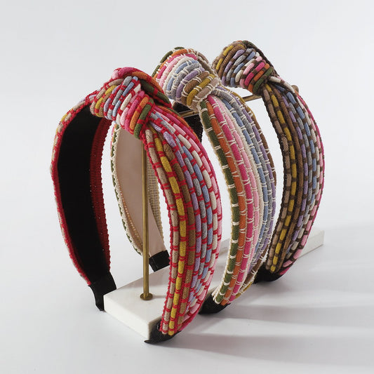 F4149 Ethnic color fashion headband women's wide-brimmed rainbow color braided wide-brimmed knotted headband