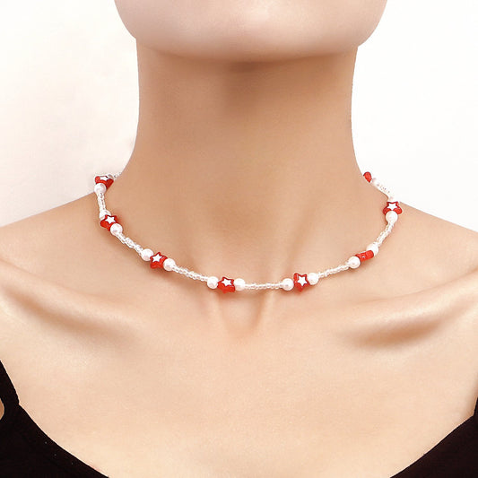 Jewelry bohemian colorful five-pointed star transparent rice bead choker necklace female ins