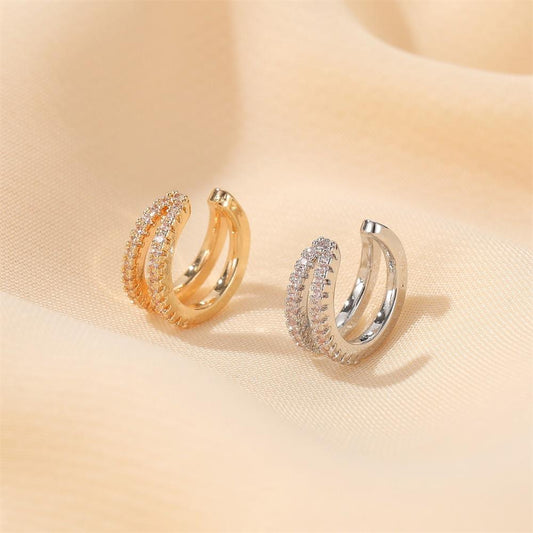 Double-layer full diamond ear clip personality temperament C-shaped ear bone clip fashion earrings simple no-hole earrings