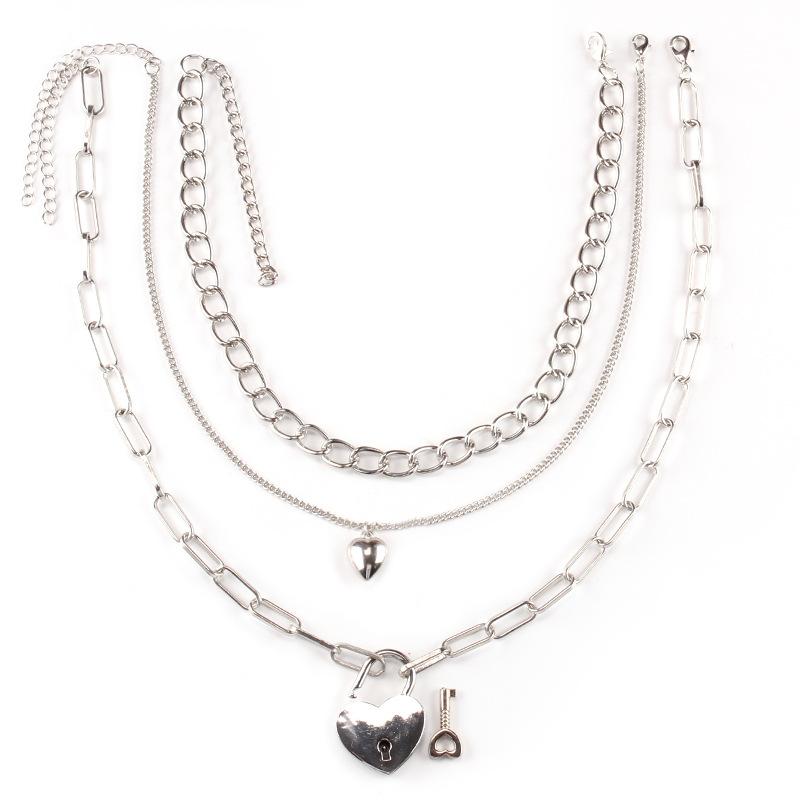 Unlockable personalized necklace couple lock and peach heart pendant necklace boudoir honey love padlock multi-layer set chain
