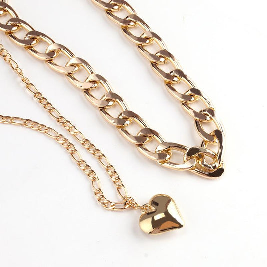 Jewelry love double-layer set chain female personality creative fashion necklace ins peach heart clavicle chain