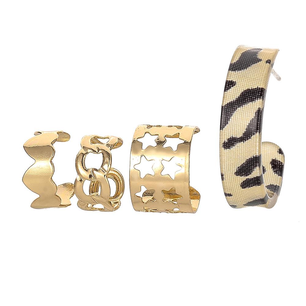 Retro leopard print earrings personalized earrings unique earrings women's five-pointed star ear bone clip niche earrings without ear holes mixed batch
