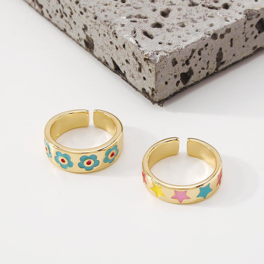 ZR22 Simple Minority Ring Fashion Cute Flower Ring Opening Adjustable Hand Jewelry Female