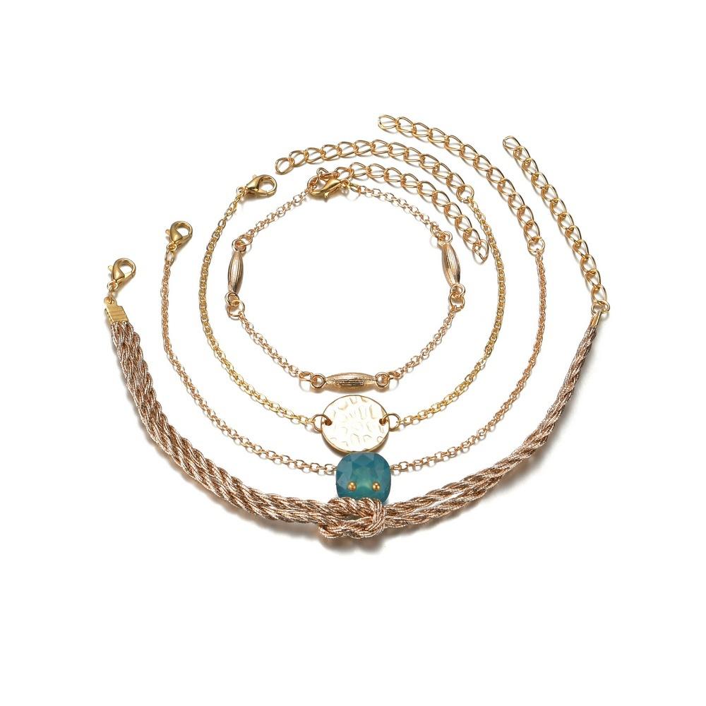 Retro Resin Bracelet Fashion Multilayer Chain Bracelet Set of 4 Hand Jewelry Accessories