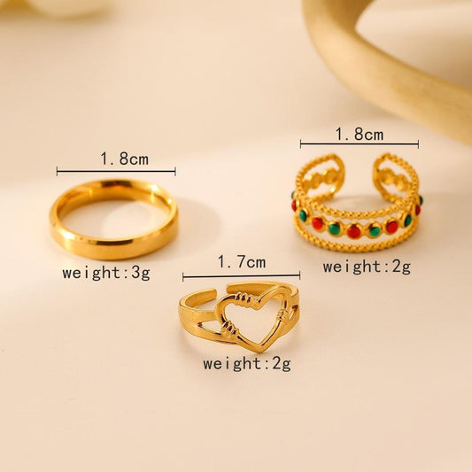Light luxury niche fashion simple personality stainless steel opening love dot color drop oil set ring