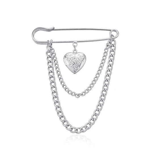 Jewelry creative openable embossed love brooch retro light luxury trend chain pin accessories