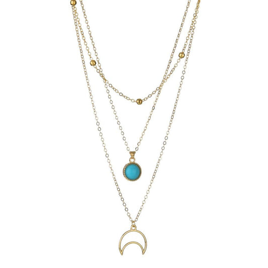 Fashion Moon Pendant Necklace Vintage Multilayer Chain Clavicle Chain Necklace Ladies Accessories