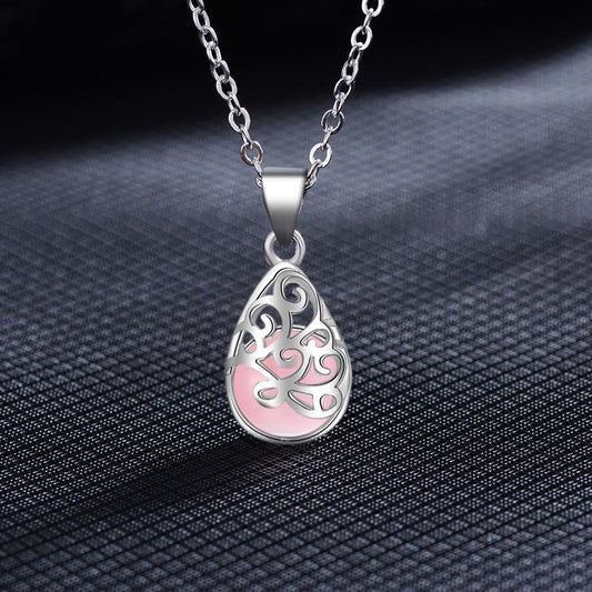 Fashion Jewelry Necklace Female Cat Eye Imitation Moonstone Pendant Hollow Geometric Water Drop Jewelry