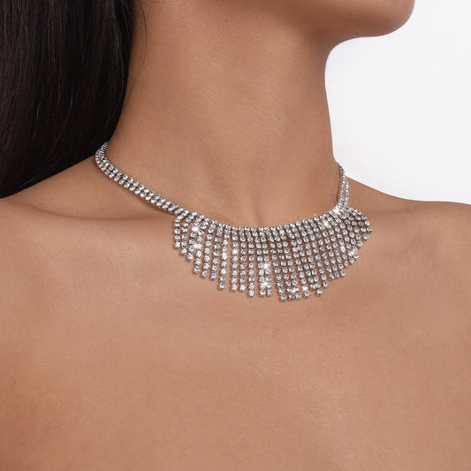 N1553 Claw Chain Tassel Necklace Night Shining Rhinestone Geometric Necklace Exaggerated Vintage Necklace
