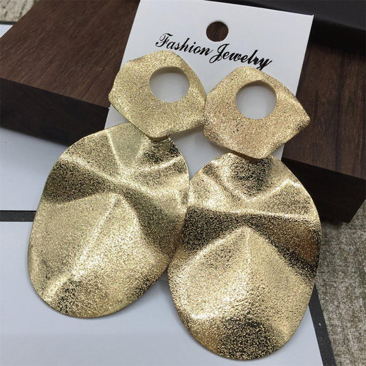 Frosted Shaped Ring Stud Earrings Oval Twisted Face Earrings Indian Exaggerated Gold Earrings