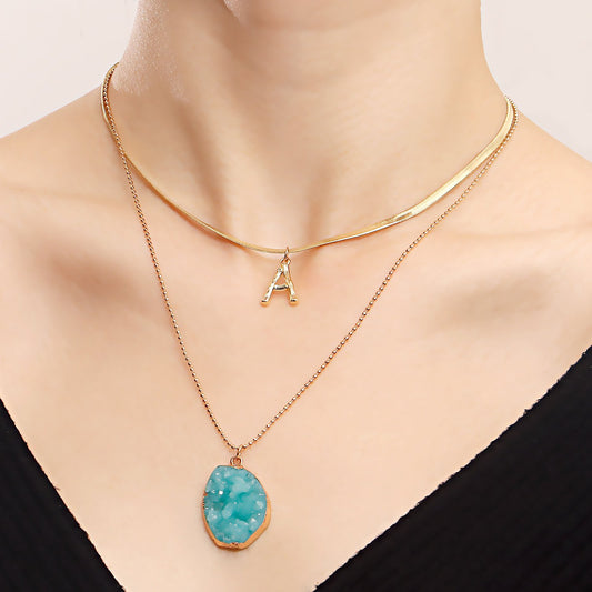 Jewelry Fashion Double Layer Letter A Shaped Geometric Pendant Necklace with Female Punk Flat Snake Chain