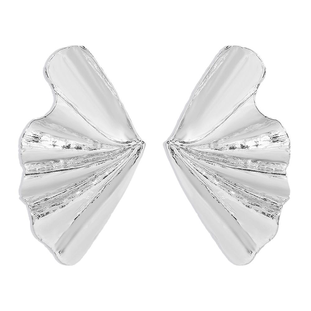E1362 Jewelry Simple Alloy Maple Leaf Earrings Female Fan-shaped Personality Design Fashion Earrings