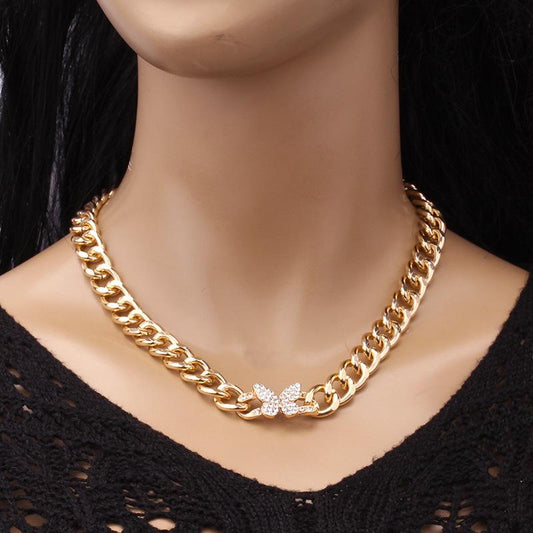 Jewelry Creative Diamond Butterfly Simple Necklace Exaggerated Punk Metal Chain Versatile Necklace