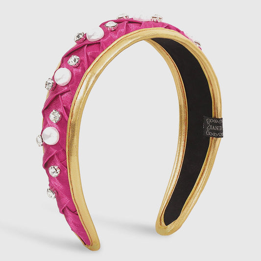 F525 Baroque Retro Wrap Geometric Headband Fabric Woven Pearl Rhinestone Light Luxury Palace Headband