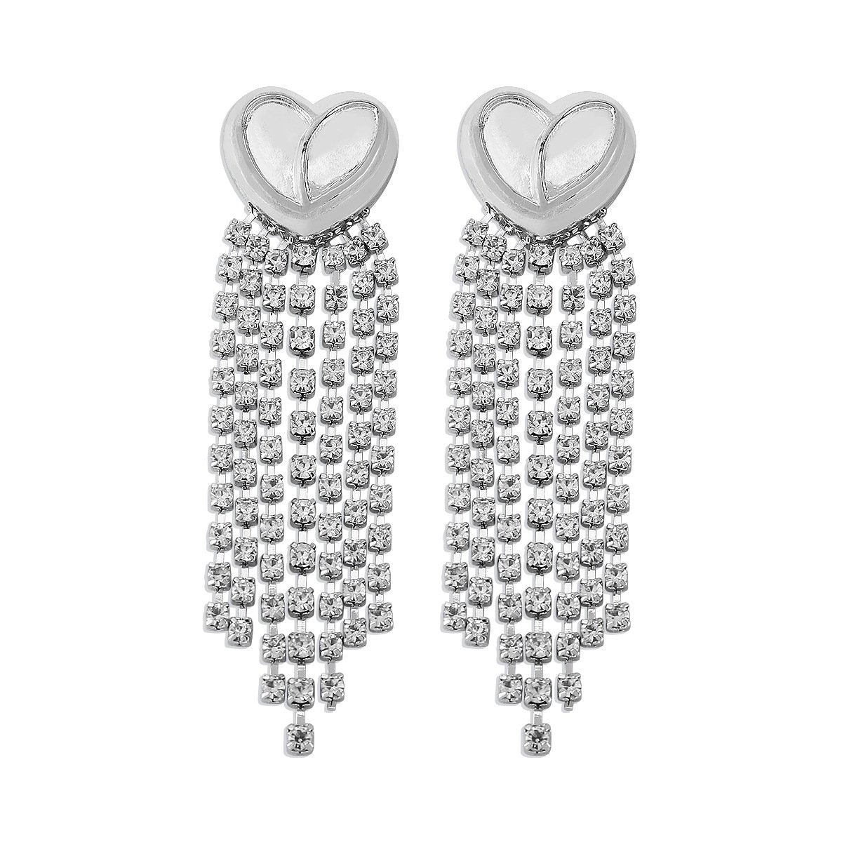 E144 Exaggerated Night Earrings Claw Chain Rhinestone Heart Light Luxury Earrings French Romantic Tassel Earrings