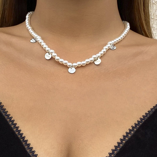 Jewelry Retro Cold Pearl Clavicle Necklace Temperament Simple Metal Letter Tag Necklace