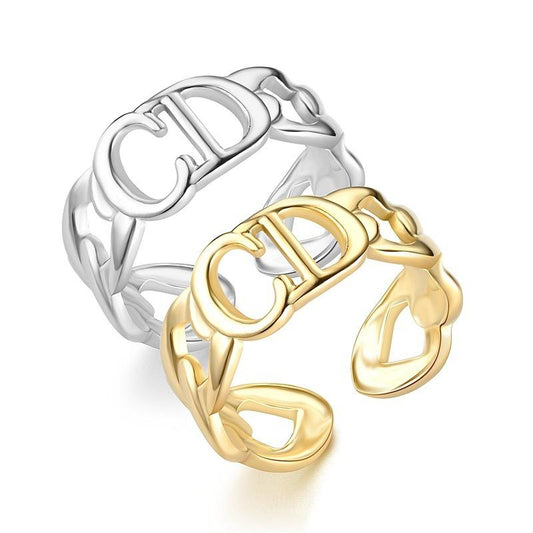 Popular big-name CD ring titanium steel open ring fashion couple pair of rings