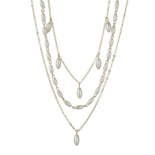 Fashion Rice Grain Pearl Necklace Retro Multilayer Chain Necklace Ladies Accessories
