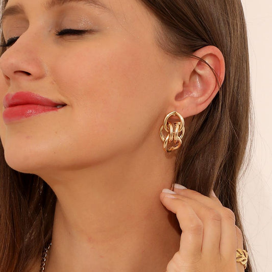 Hip-hop fashion chain hoop earrings exaggerated geometric metal stud earrings for women