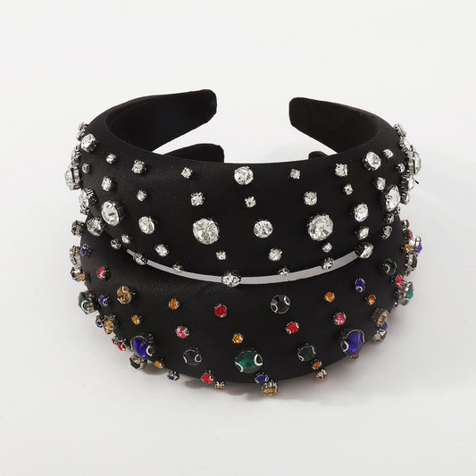 F4768 Retro High Skull Top Sponge Headband Palace Rhinestone Light Luxury Small Fragrance Elegant Temperament Headband